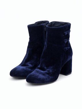 Nine West Velvet Ankle Boots Navy Blue Block Heel Size 8.5 M